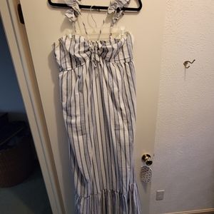 Long white dress with blue stripes